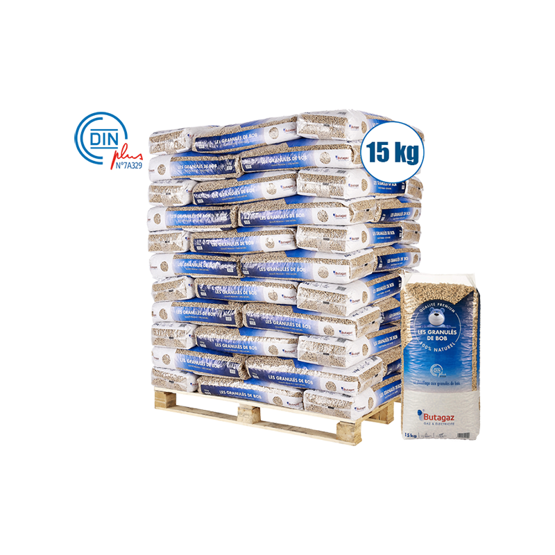 Pellet Butagaz DIN+ 100% résineux – palette de 66 sacs de 15KG